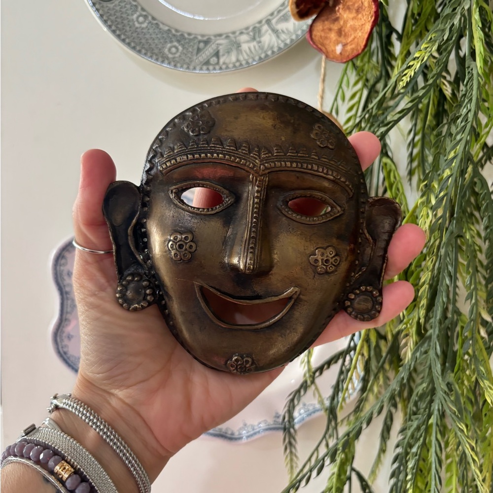 Brass Tribal Decorative Mask - Dark Brass Finish
